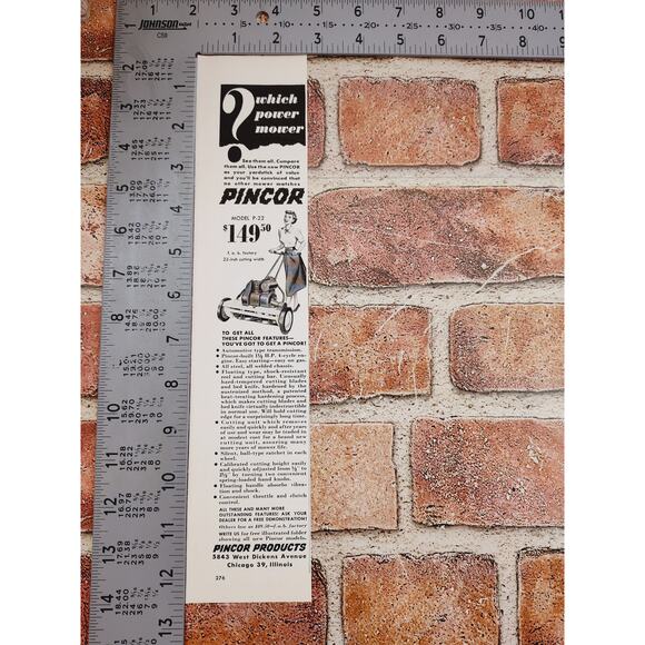 1950 Happy Housewife in Long Skirt Pushing‎ Large Power Lawn Mower Vtg Print Ad - Picture 4 of 6